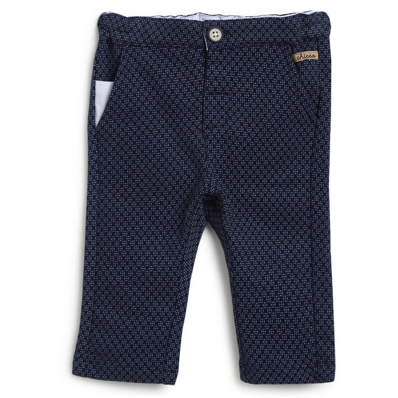 Boys Dark Blue Printed Long Trousers image number 0